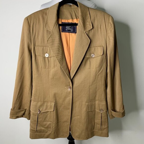 Vintage Burberrys Women's Tan 100% Wool Blazer Jacket Size 12 - Picture 1 of 13